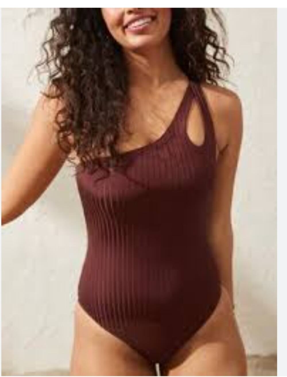 NWT Aerie Ribbed Shine One Shoulder One Piece Swimsuit in a deep burgundy XL - Picture 1 of 7